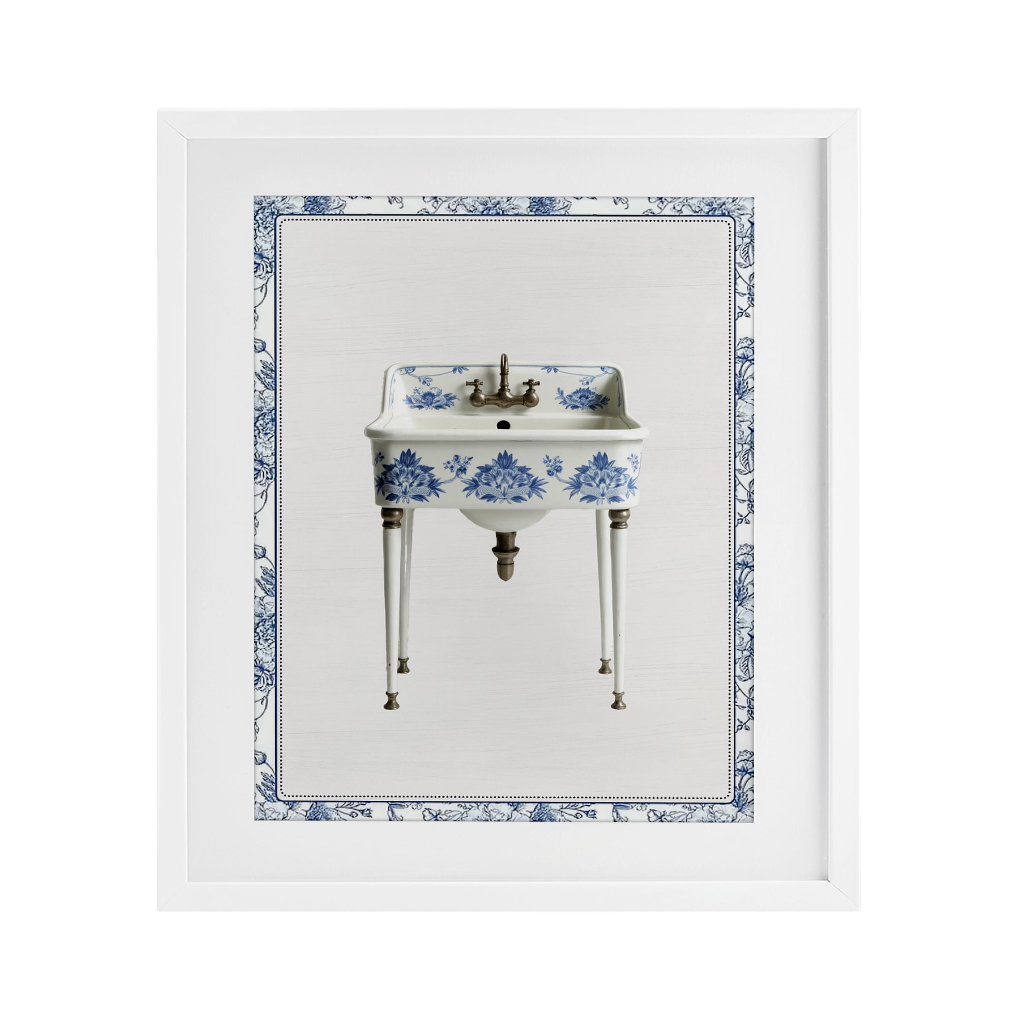 Vintage Chinoiserie Sink White Framed Print Under Glass, design by Lettered and Lined