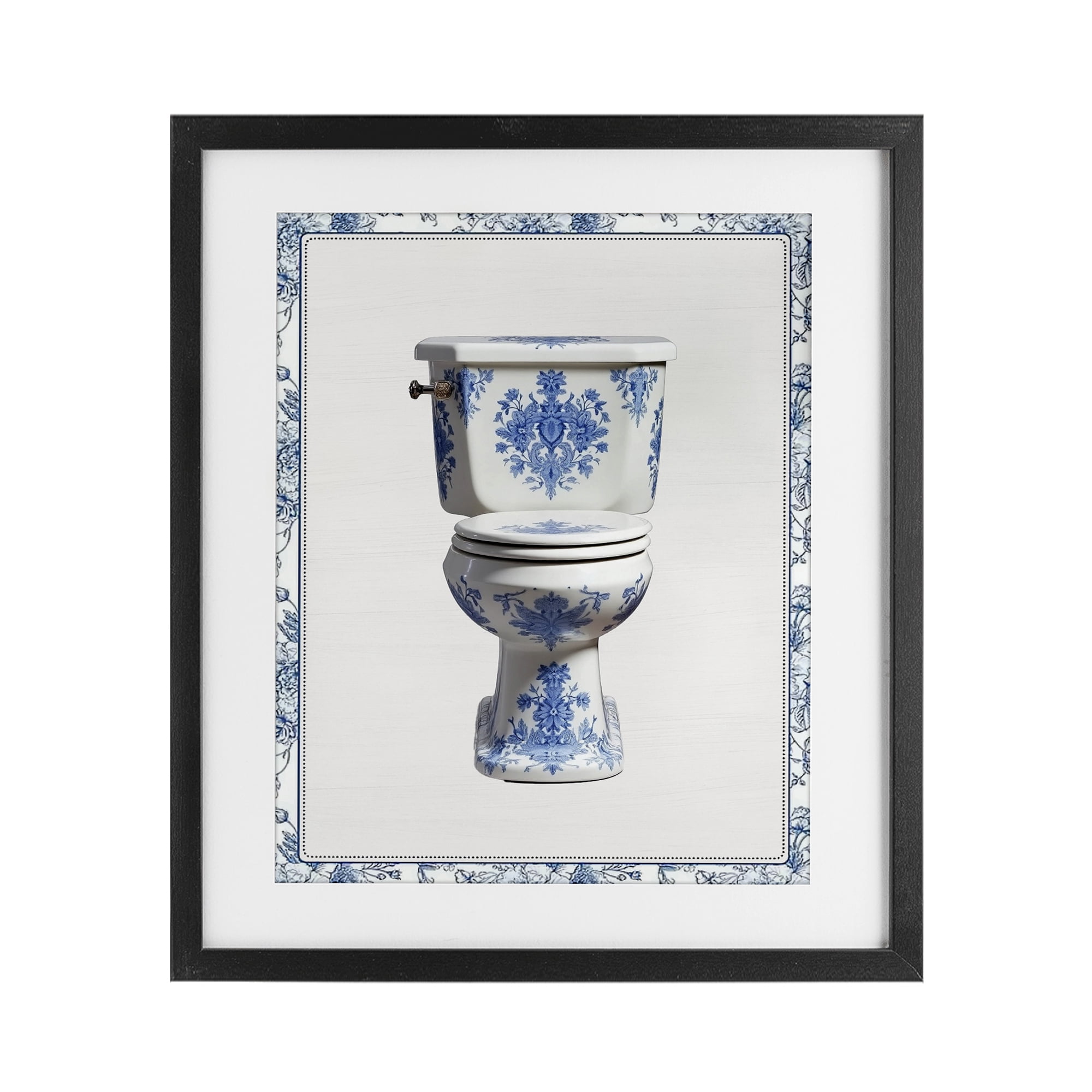 Vintage Chinoiserie Toilet Black Framed Print Under Glass, design by Lettered and Lined