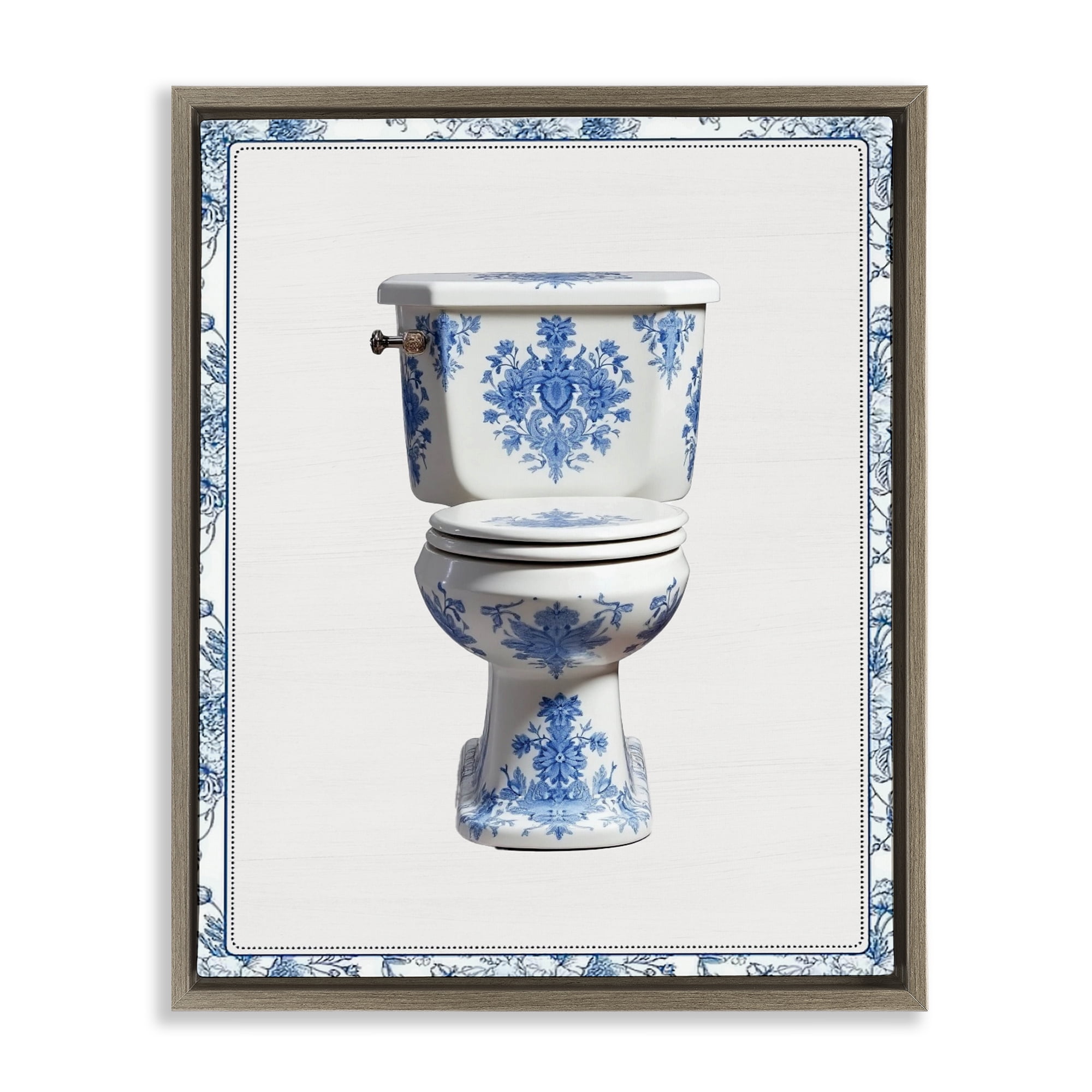 Vintage Chinoiserie Toilet Brown Framed Floater Canvas Wall Art, design by Lettered and Lined
