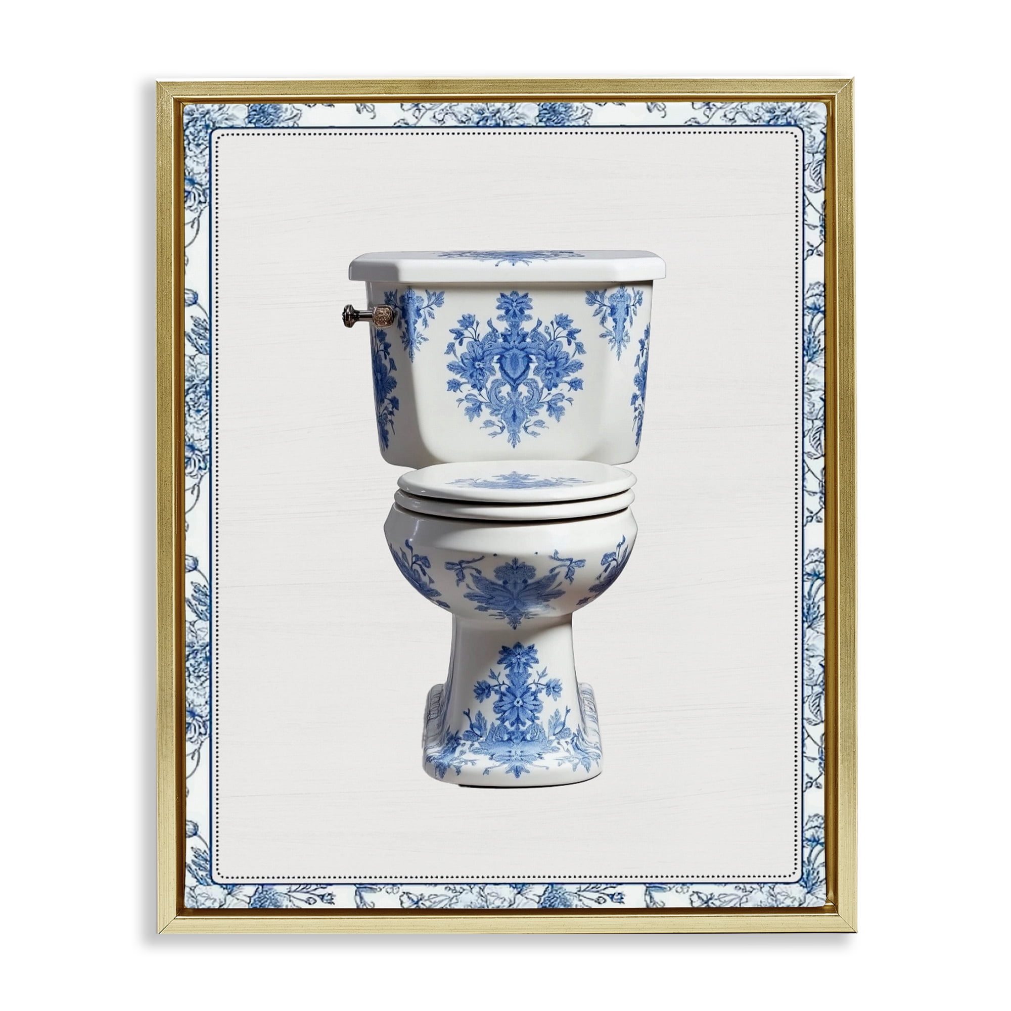 Vintage Chinoiserie Toilet Gold Framed Floater Canvas Wall Art, design by Lettered and Lined