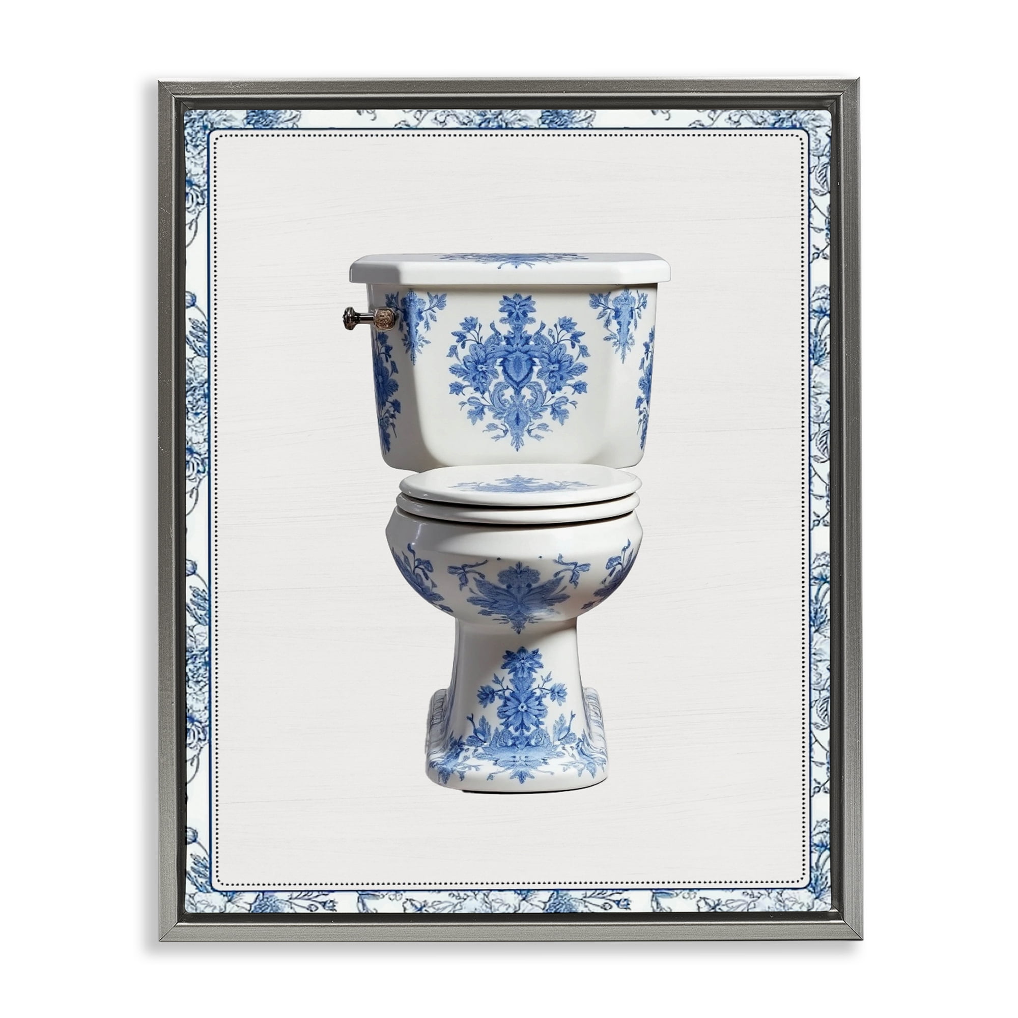 Vintage Chinoiserie Toilet Gray Framed Floater Canvas Wall Art, design by Lettered and Lined