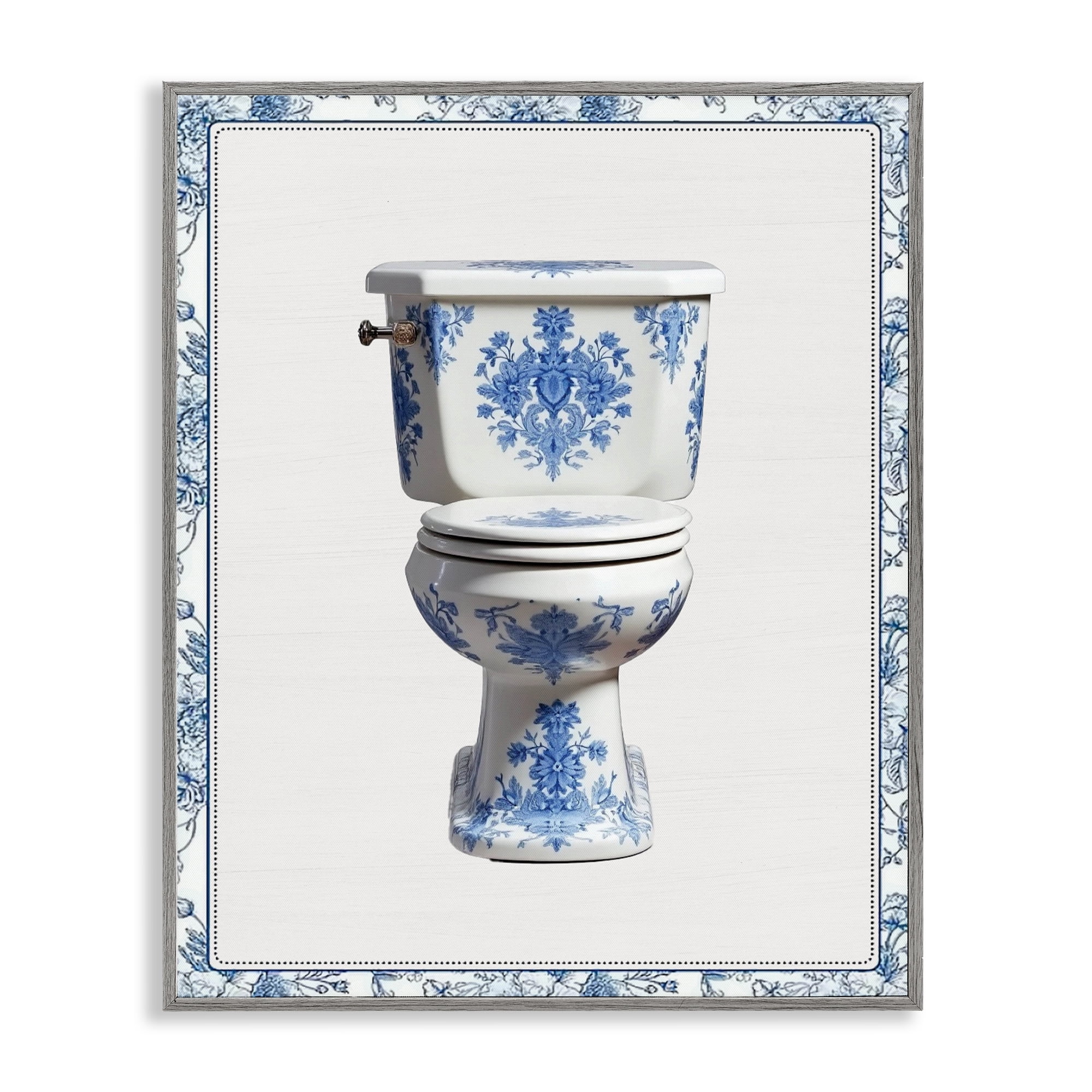 Vintage Chinoiserie Toilet Gray Framed Giclee Art, design by Lettered and Lined