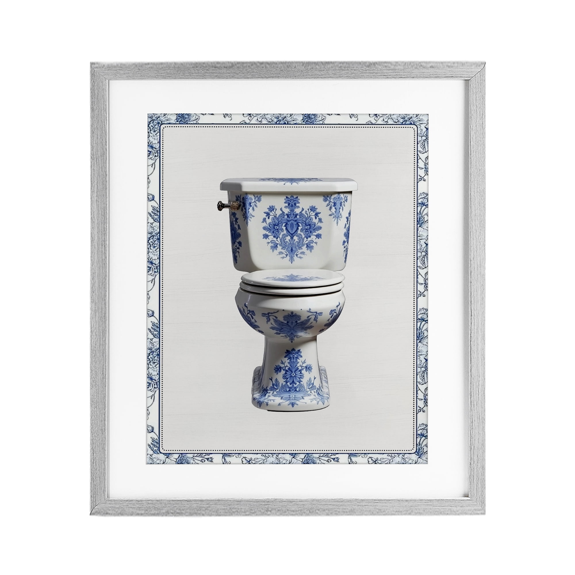 Vintage Chinoiserie Toilet Gray Framed Print Under Glass, design by Lettered and Lined
