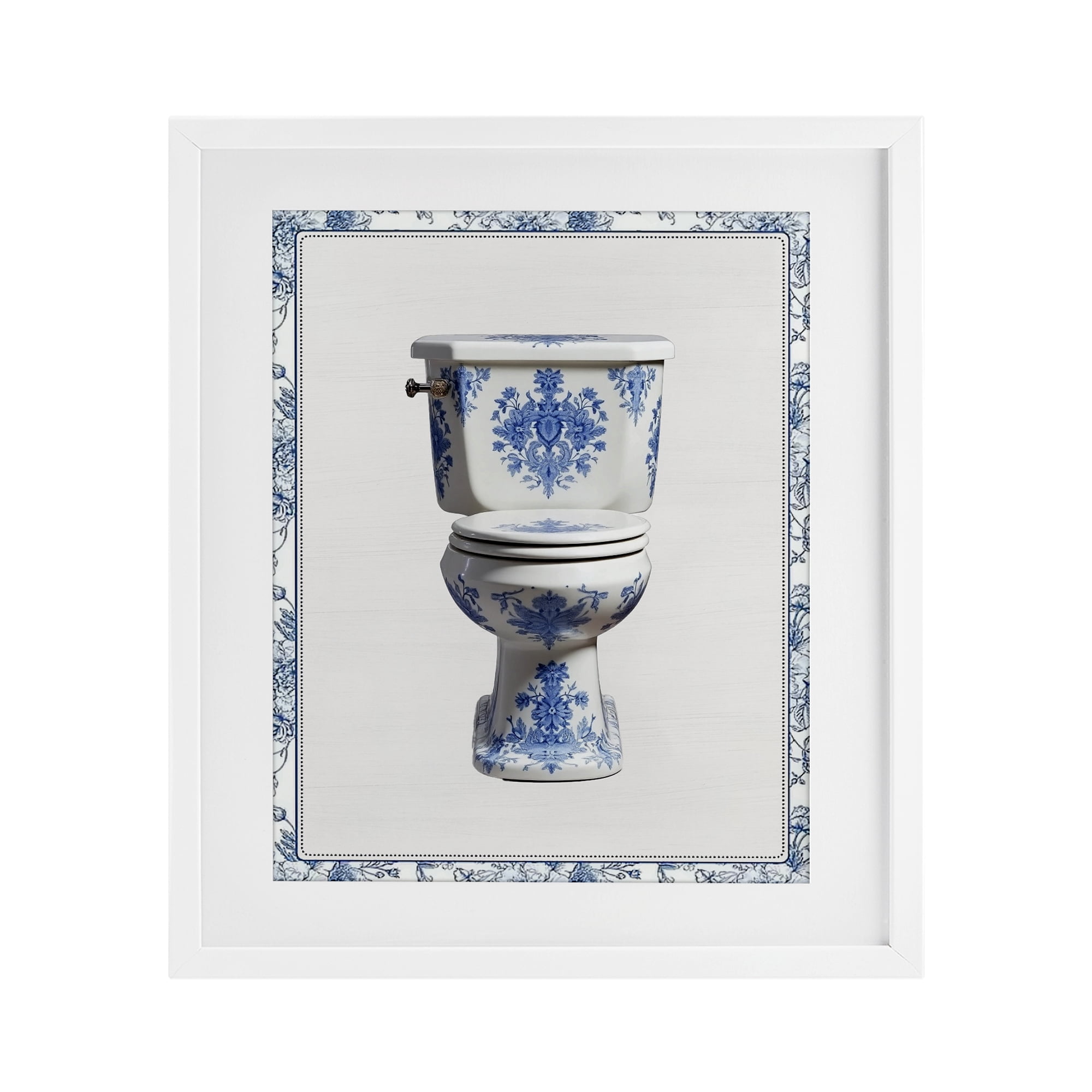 Vintage Chinoiserie Toilet White Framed Print Under Glass, design by Lettered and Lined