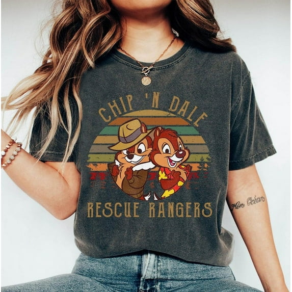 Vintage Chip 'N Dale Rescue Rangers Comfort Colors Shirt, Retro Chip And Dale T-shirt, Disney Unisex Gift Tee, Funny Magic Kingdom, Disney Family Trip, Graphite Color, Size XL