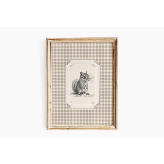 Vintage Chipmunk Gingham Nursery Home Wall Decoration, Stretched Canvas 8x10in