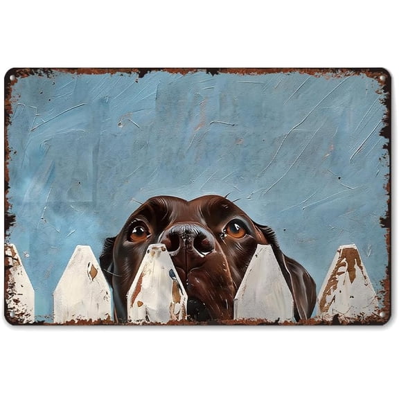 Vintage Chocolate Lab Portrait Dog Poster Funny Dogs Portrait Cute Dog Tin Sign Metal Aluminum 8x12inch For Bathroom Bedroom Living Room Wall Decor(1)