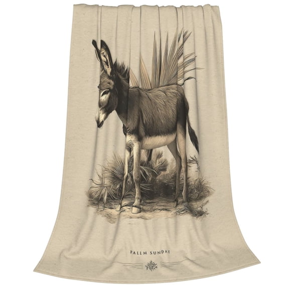 Vintage Christian Donkey Blanket, Biblical Palm Sunday Leaves Art, Soft Flannel Fleece Spiritual Faith Gift, Traditional Religious Decor 50x40