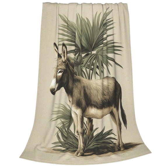 Vintage Christian Donkey Blanket, Biblical Palm Sunday Leaves Art, Soft Flannel Fleece Spiritual Faith Gift, Traditional Religious Decor 50x40