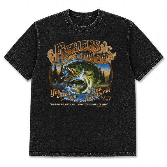 Vintage Christian Fishing Washed T-Shirt, Unisex Classic Fit, Heavyweight Cotton, Front Graphic