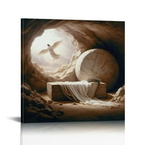 Vintage Christian Jesus Wall Art Jesus Leaves the Tomb Canvas Painting Resurrected Savior Leaves the Tomb Posters Prints He Is Risen Pictures for Church Home Bedroom living room Home Wall Decor Framed