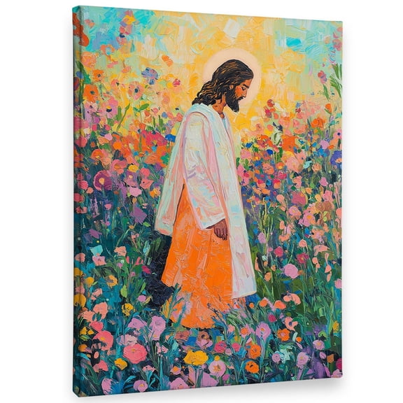Vintage Christian Jesus Wildflower Wall Art Decor Canvas, Spring Floral Bible Verse Scripture Pictures Wall Decor for Church Prayer Living Room Home, Religious Rustic Artwork for Walls