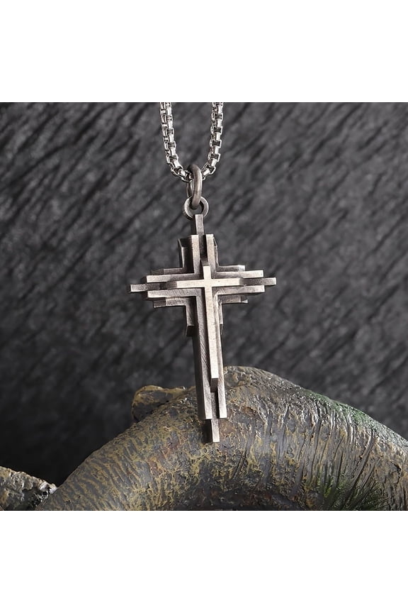 Vintage Christian Multi-Layered Cross Pendant Necklace Men Women Catholic Prayer Amulets Jewelry Accessories