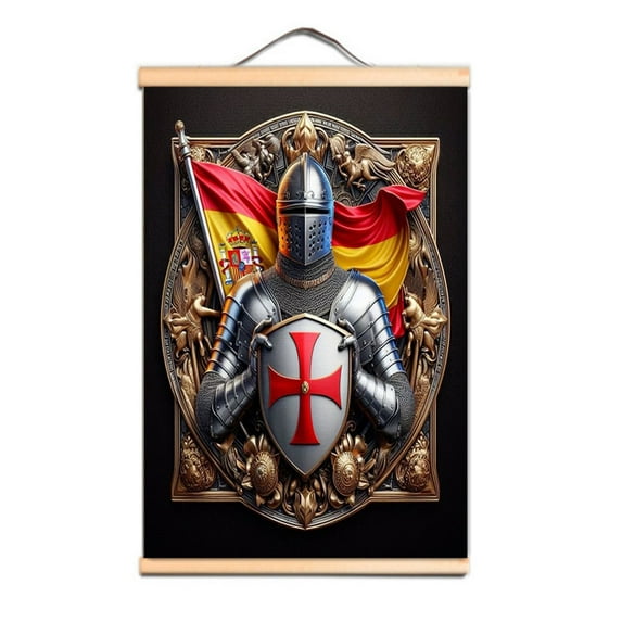 Vintage Christian Warrior Wall Art Poster, Medieval Knights Templar Solid Wood Scroll Painting Wall Hanging Flag for Room and Office Home Decor 3,Multicolor,15.7X23.6 inches