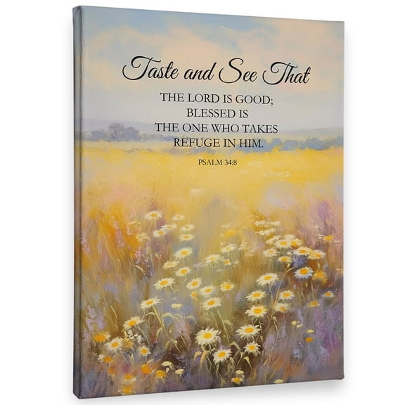 Vintage Christian Wildflower Field Wall-Art Decor Canvas, Spring Floral Bible Verse Scripture Pictures Wall Decor For Church Prayer Living Room Home, Landscape Cottagecore Artwork For Walls