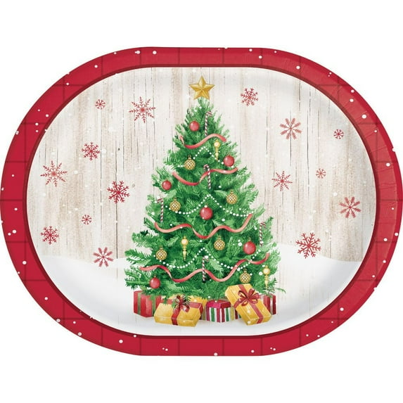 Vintage Christmas 12-inch Oval Paper Plates 8 Per Pack