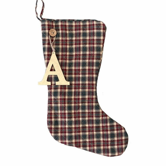Vintage Christmas 2 Plaid Quilted Christmas Stocking With Personalized Letter Charm