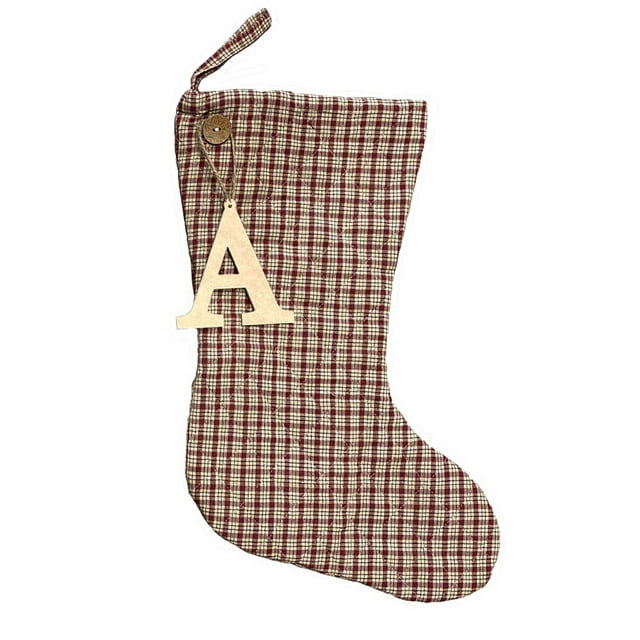 Vintage Christmas 6 Plaid Quilted Stocking with Personalized Letter by Marilee Home