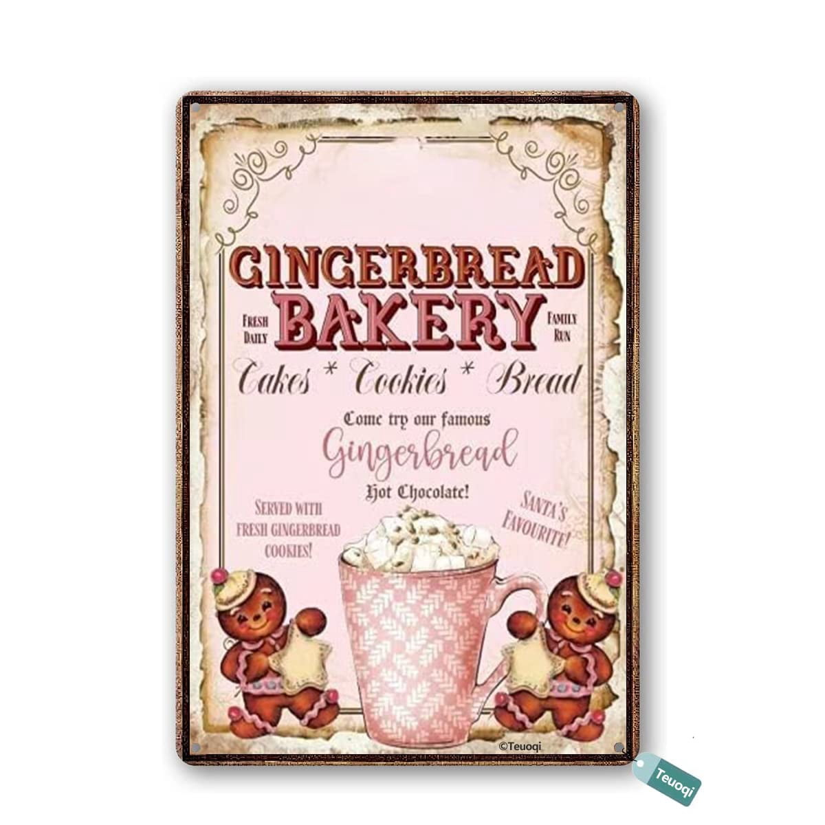 Vintage Christmas Aluminum Signristmas Gingerbread Hot Cocoa Metal