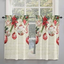 Vintage Christmas Ball Kitchen Curtains 63 in Long, Winter Xmas Poinsettia Snowflake Rod Pocket Window Curtains Panels for Bedroom/Bathroom/Nursery, Light Filtering Treatment Curtains Drapes 52"x63"