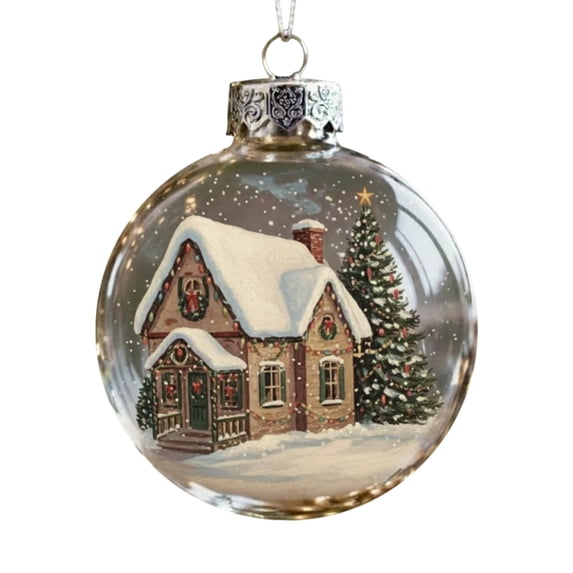 Vintage Christmas Ball Ornament, Old Fashioned Xmas Scene Printed Round Bauble Hanging Decorative Ornament for Tree Decor