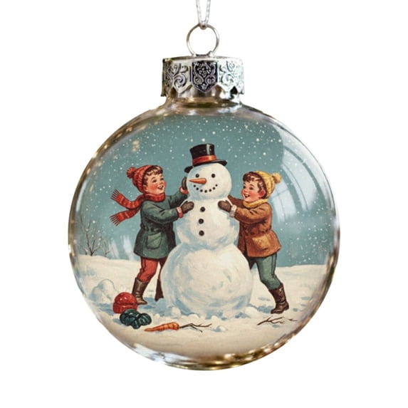Vintage Christmas Ball Ornament, Old Fashioned Xmas Scene Printed Round Bauble Hanging Decorative Ornament for Tree Decor