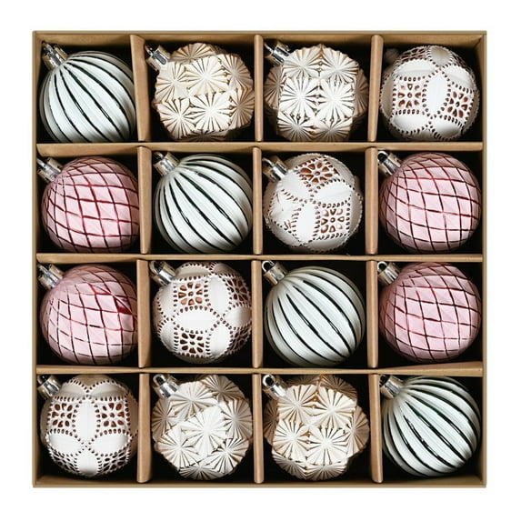 Vintage Christmas Ball Ornaments Gift Box – 6cm Shatterproof Tree Decorations Set of 16 – Retro Glass-Look Baubles for Holiday Tree, Table or Gift Use