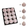 thumbnail image 1 of Vintage Christmas Ball Ornaments Set of 12, 8 cm Painted Embossed Baubles, Shaped Xmas Hanging Decorations for Tree and Wreath - Pink and White, 1 of 6