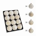 thumbnail image 1 of Vintage Christmas Ball Ornaments Set of 12, 8 cm Painted Embossed Baubles, Shaped Xmas Hanging Decorations for Tree and Wreath - White and Sage, 1 of 6