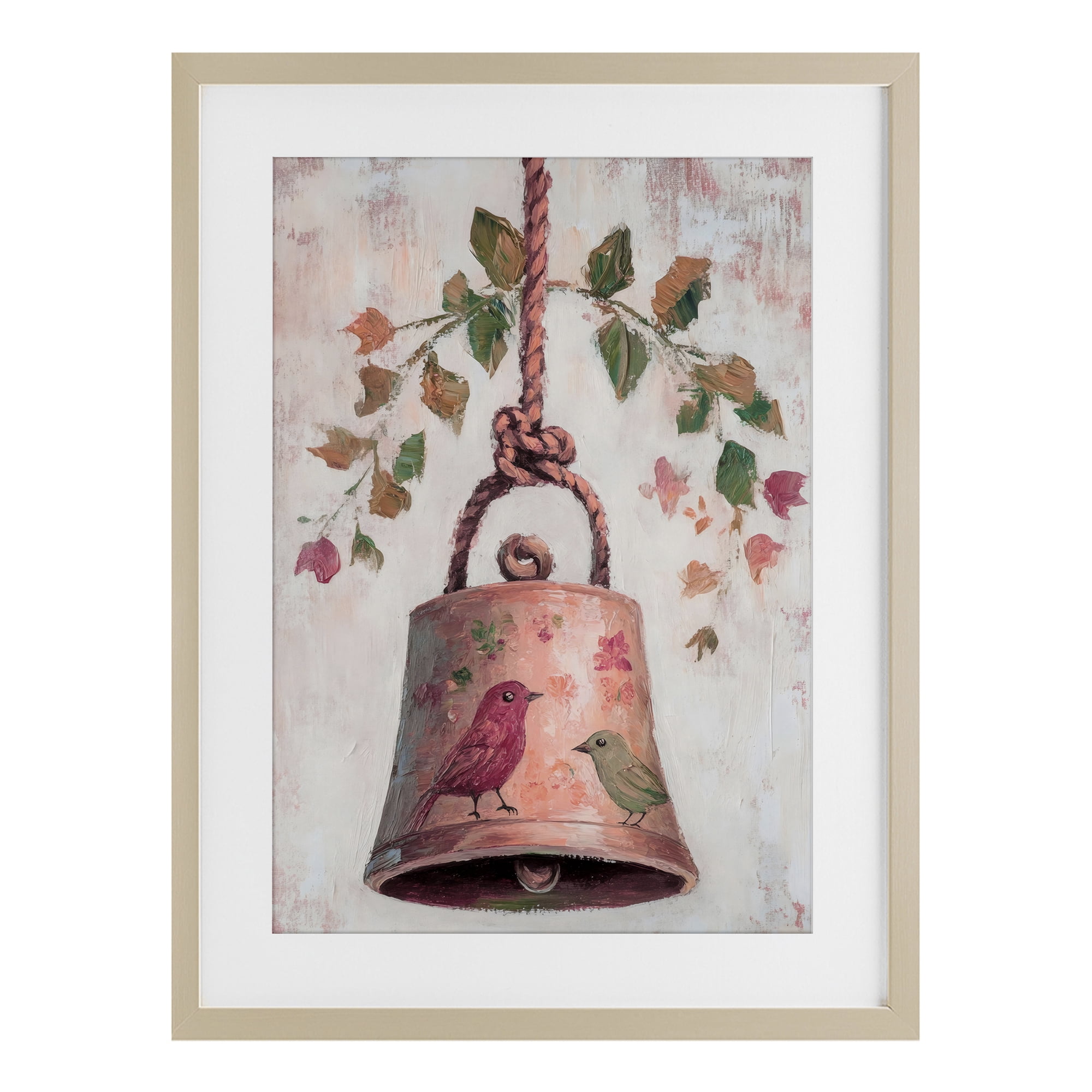 Vintage Christmas Bell Birch Framed Print Under Glass, design by Petal Prints Design