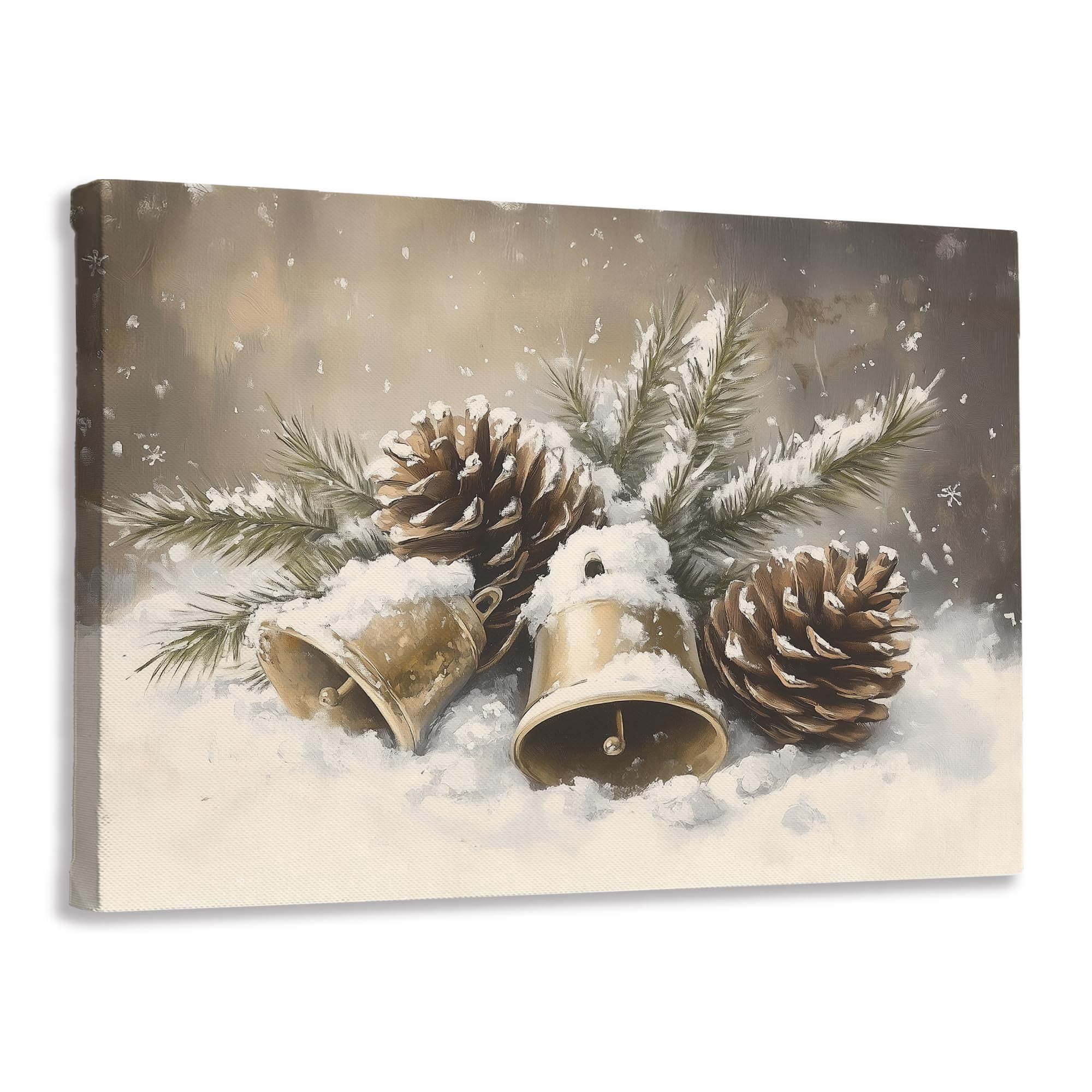 Artist Bell Vintage Christmas Bell Canvas Wall Art Framed, Rustic Winter Scene Xmas ...