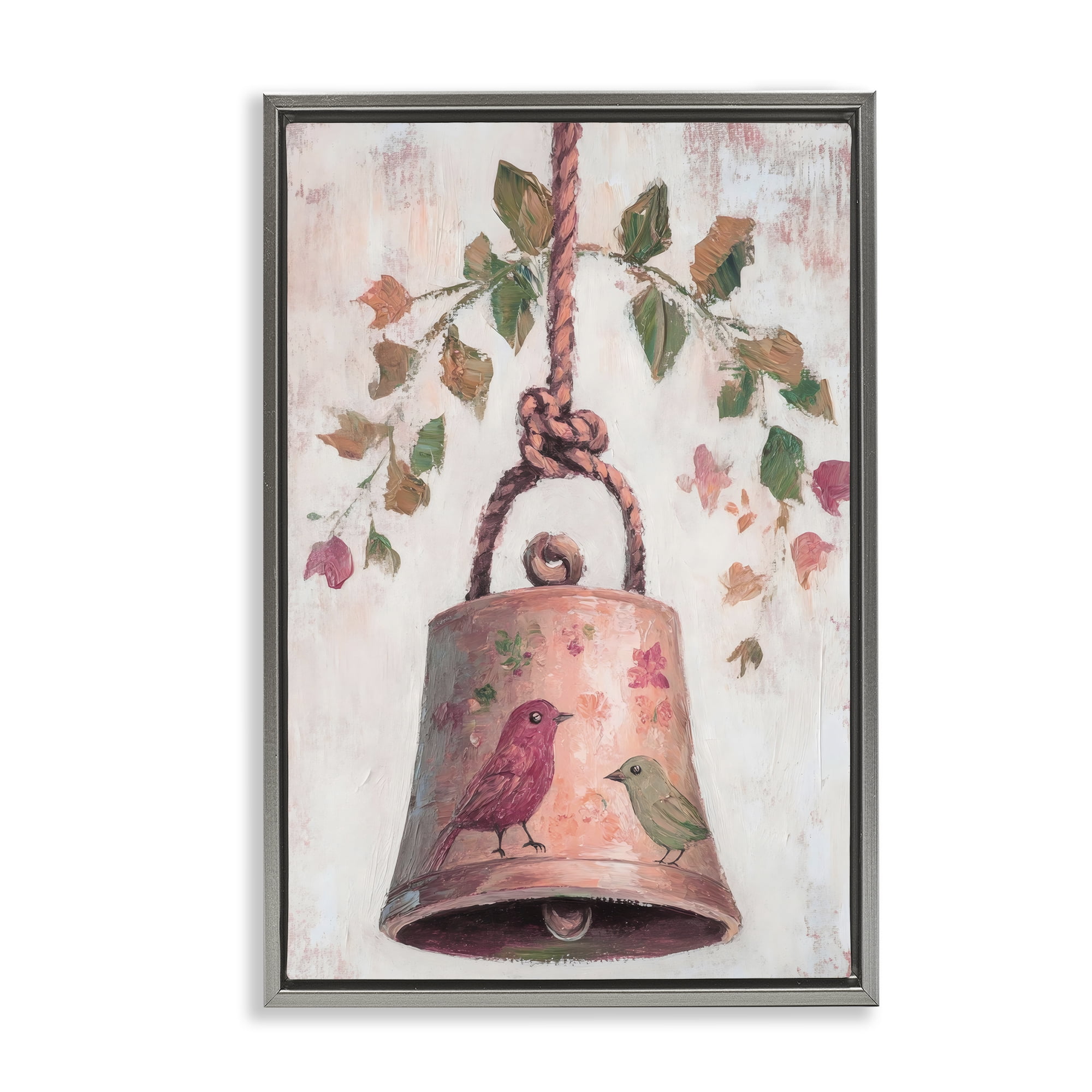 Vintage Christmas Bell Gray Framed Floater Canvas Wall Art, design by Petal Prints Design