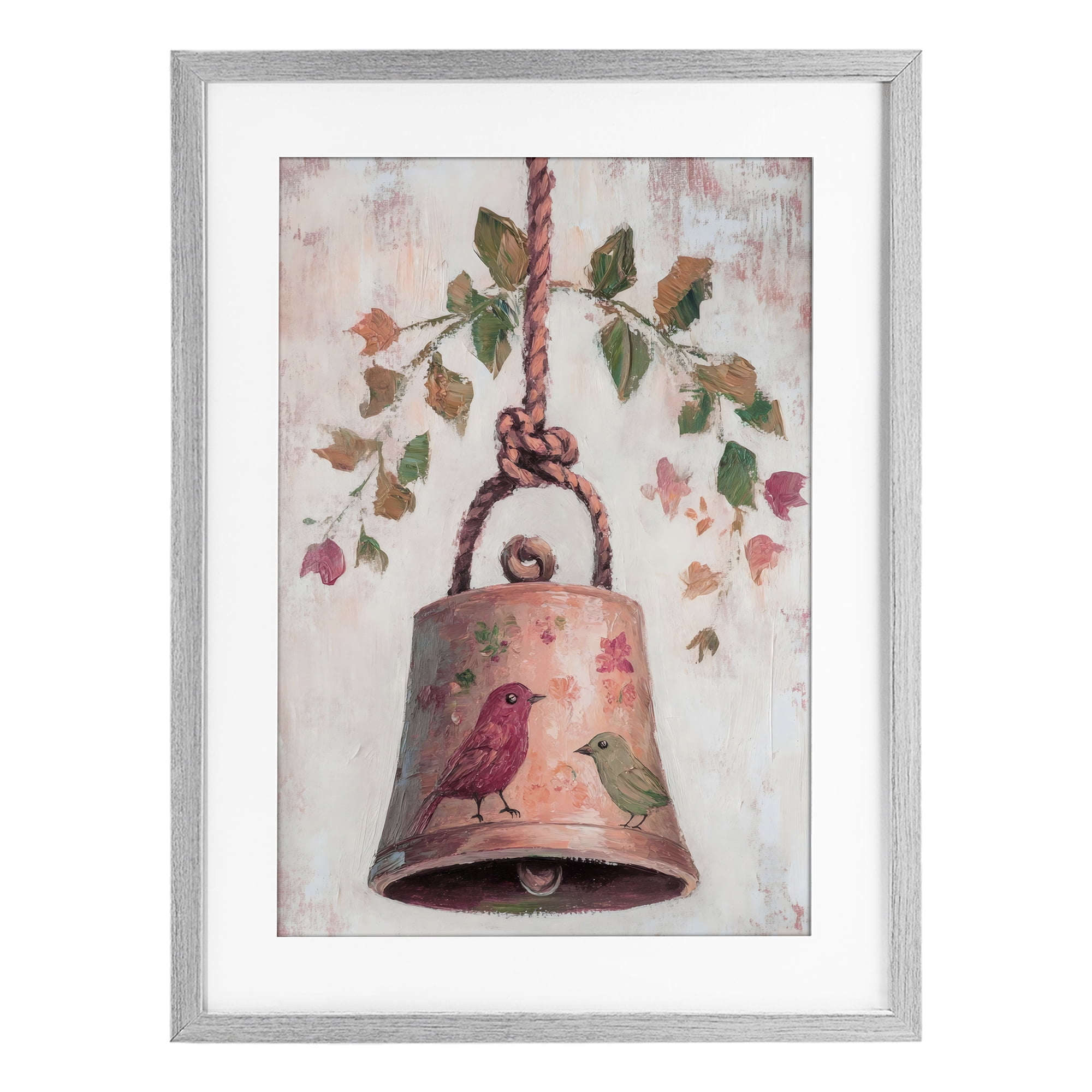 Vintage Christmas Bell Gray Framed Print Under Glass, design by Petal Prints Design