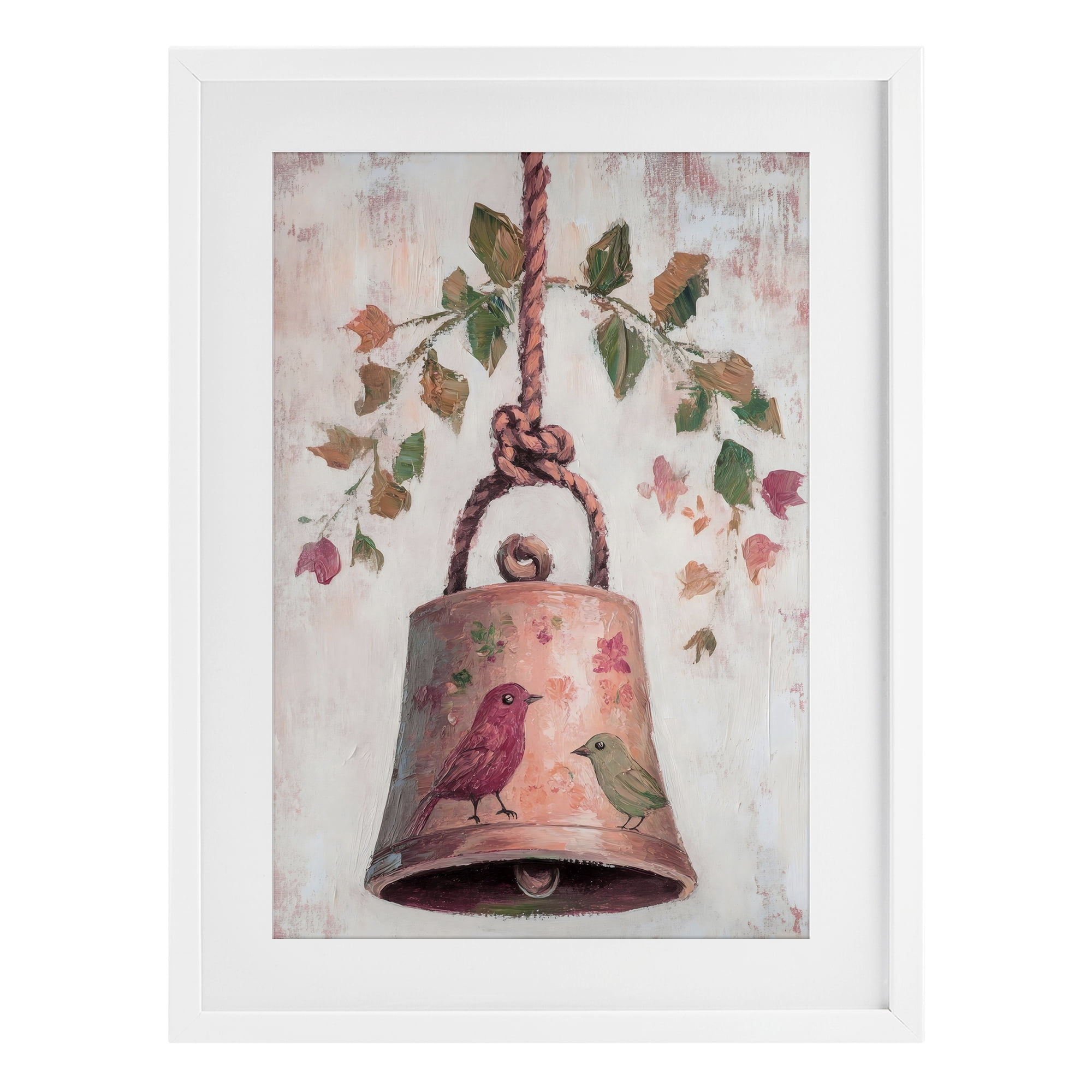 Vintage Christmas Bell White Framed Print Under Glass, design by Petal Prints Design