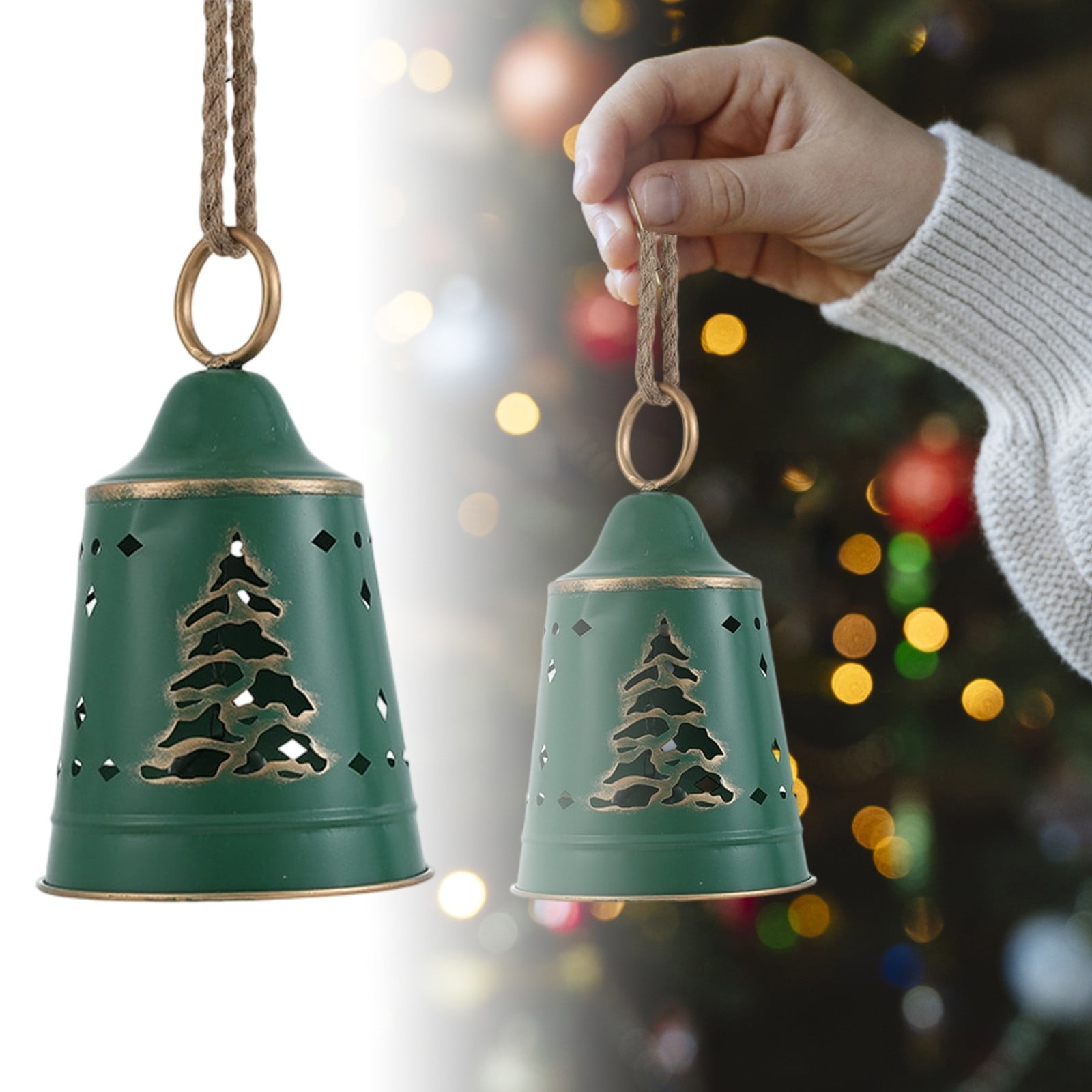 Vintage Christmas Bells,Rustic Metal Bells with Jute Hanging Rope for ...
