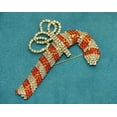 thumbnail image 1 of Vintage Christmas Candy Cane Brooch Pin, Prong Set Rhinestone Bow Holiday Christmas Candy Can Brooch Pin Christmas Jewelry, 1 of 9
