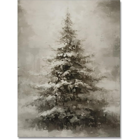 Vintage Christmas Canvas Wall Art Pine Tree Prints Botanical Poster Winter Scene Forest Landscape Snow Painting Xmas Rustic Pictures Farmhouse Decor for Dorm Living Room 12x16in Unframed
