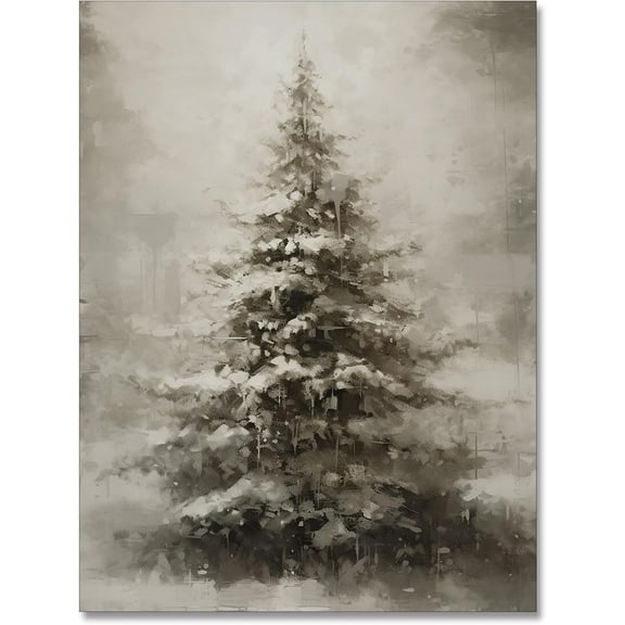 Vintage Christmas Canvas Wall Art Pine Tree Prints Botanical Poster Winter Scene Forest Landscape Snow Painting Xmas Rustic Pictures Farmhouse Decor for Dorm Living Room 12x16in Unframed