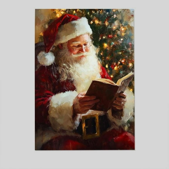 Vintage Christmas Canvas Wall Art Santa Antique Oil Painting Santa Claus Reading Booking Poster Merry Christmas Hobby Size 24''x36''-Gategoo