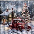 thumbnail image 1 of Vintage Christmas Car Shower Curtain Festive Santa Snow and Cozy Home Scene Holiday Decor for Bathroom, 1 of 5