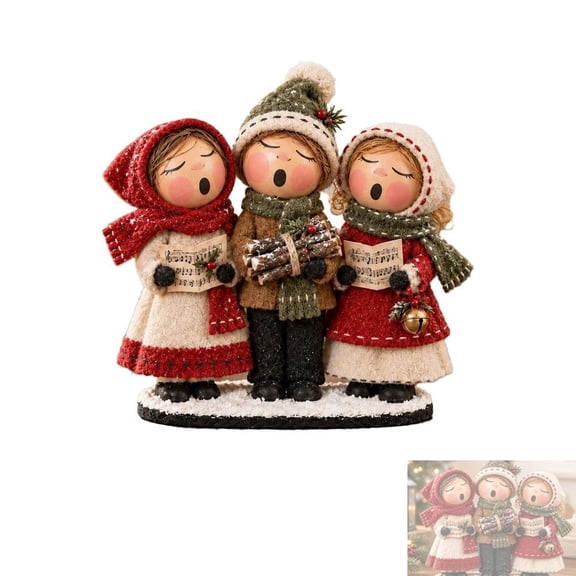 Vintage Christmas Carolers Tabletop Decoration,Caroler Figurines Set,Three-Person Caroling Scene for Farmhouse Holiday Display
