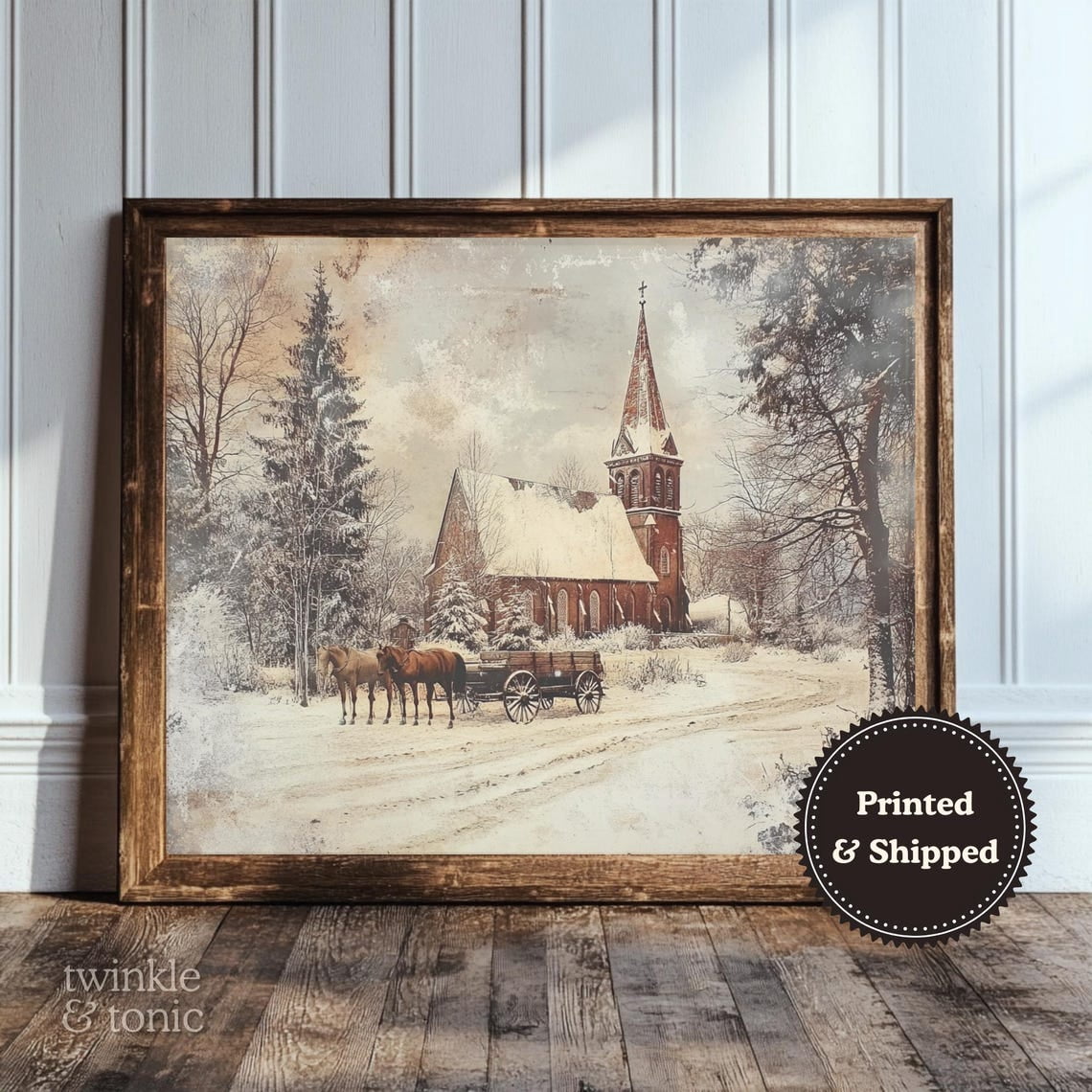 Vintage Christmas Church Rustic Farmhouse Wall Art Moody Holiday Print ...