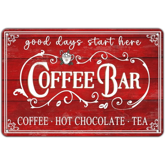 Vintage Christmas Coffee Bar Tin Sign Kitchen Decor Tea Bar Accessories Hot Chocolate Station Gift For Women Men 8x12 Inch