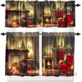 thumbnail image 1 of Vintage Christmas Curtain Set, Xmas Retro Countryside Cabin Theme Fir Twigs Vibrant Balls Window Valances and Tier Set for Home Living Room Café Décor 54''x18'' & 27''x36''x2, 3 Panels, 1 of 5