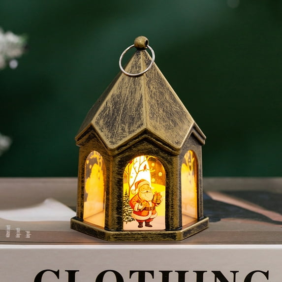 Vintage Christmas Decor,Battery Operated Christmas Lights with Santa Claus, LED Lights with Snowing Effect, Holiday Tabletop Decoration, Festive Lantern with Vintage Design for Home Decor