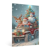 Vintage Christmas Deer, Santa Claus, Snowman Wall Art Paint Framed - Retro Xmas Festive Winter Holiday Christmas Wall Decor Canvas Print for Living Room Kitchen Bathroom Home Bedroom Decor