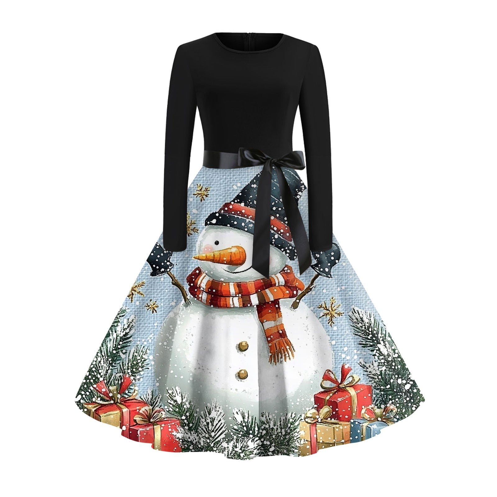 Vintage Christmas Dresses for Women Long Sleeve Crew Neck Winter Fun