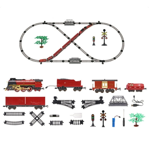 Vintage Christmas Electric Train Set with Light, Steam & Smoke - Oval Large Track Model Train with Carriage, Creative Home and Office Holiday Decor & Gift for Adults