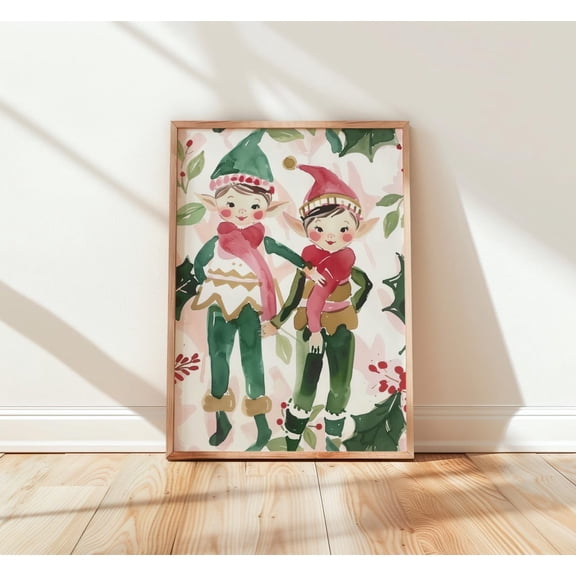 Vintage Christmas Elves Wall Art Holiday Decor Living Room Bedroom Office
