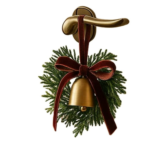 Vintage Christmas Garland Bow – Artificial Pines Needle Ribbon with Bells for Holiday Mantel, Door, or Wall Decoration, Reusable Xmas Ornament